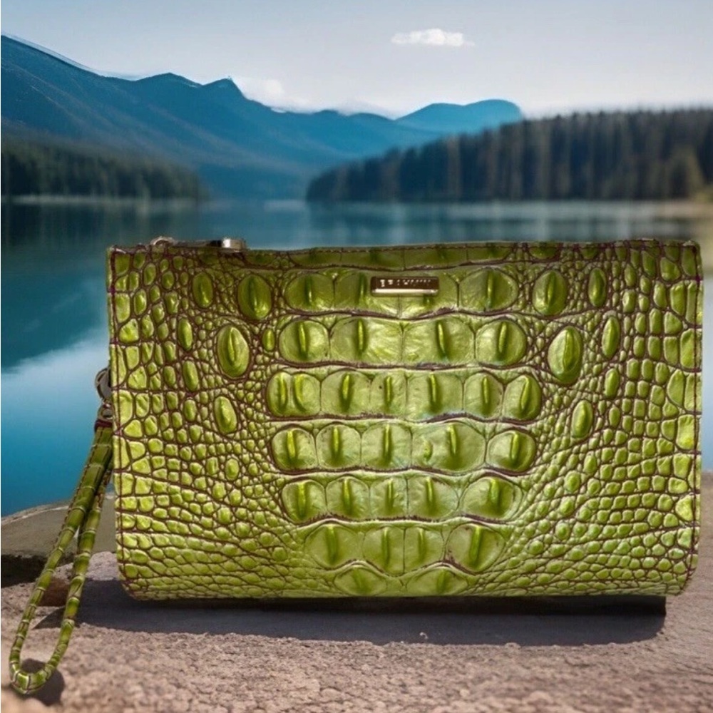 Brahmin Lime Green Croc-Embossed Wristlet Clutch
